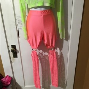 Fashion Nova Neon Pink Fishnet Leggings